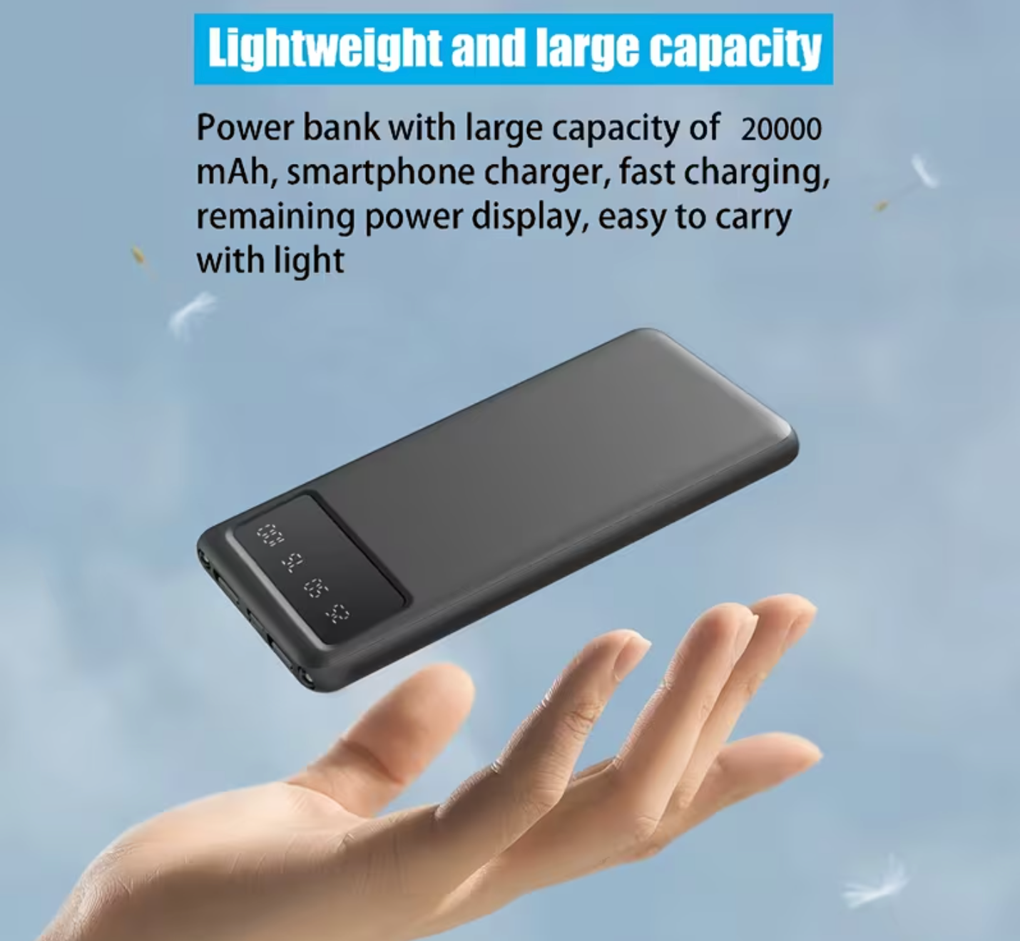 20000mAh Portable Power Bank – Fast Charging USB Charger with LED Display for Phones & Tablets