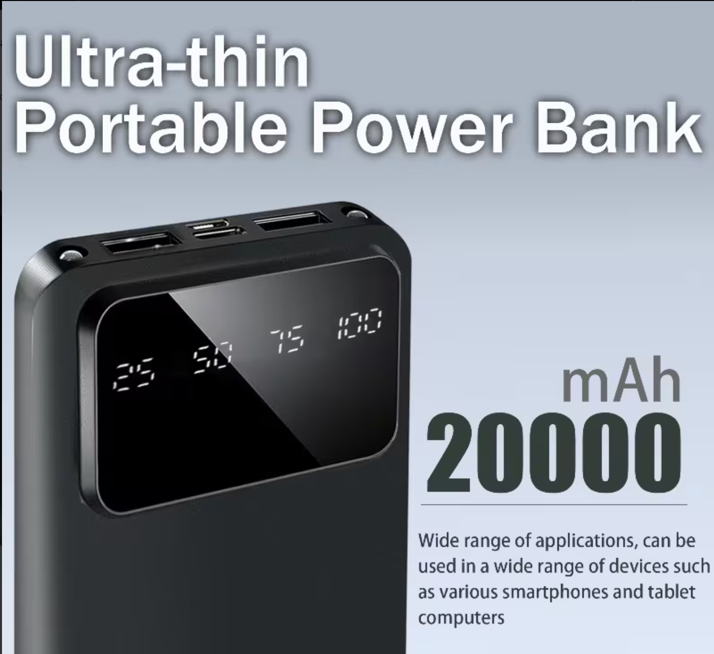 20000mAh Portable Power Bank – Fast Charging USB Charger with LED Display for Phones & Tablets