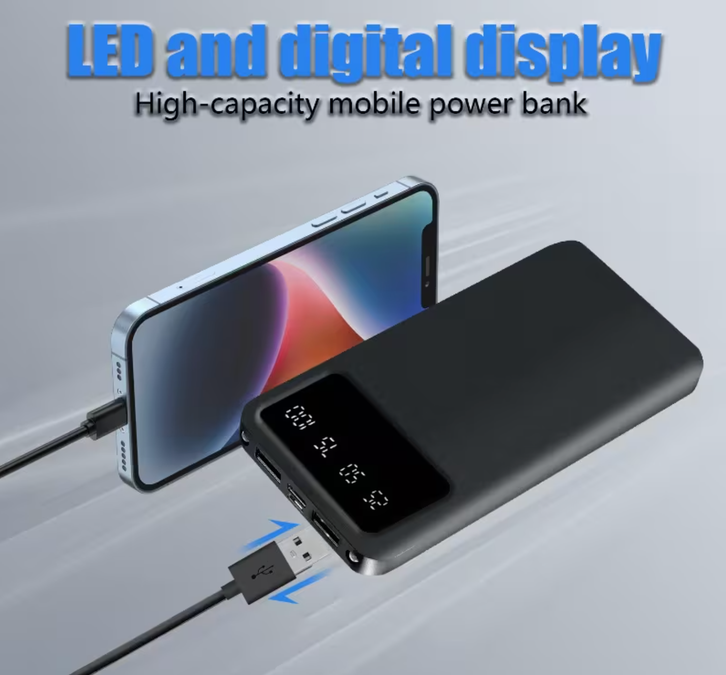 20000mAh Portable Power Bank – Fast Charging USB Charger with LED Display for Phones & Tablets