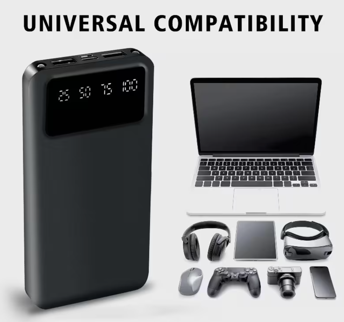 20000mAh Portable Power Bank – Fast Charging USB Charger with LED Display for Phones & Tablets