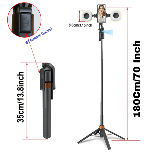 Intelligent AI Face Tracking Gimbal Selfie Stick with Double Light, Remote and Gasture Control, Selfie Stick for Video Recording, Tiktok Live Streaming and Content Creator