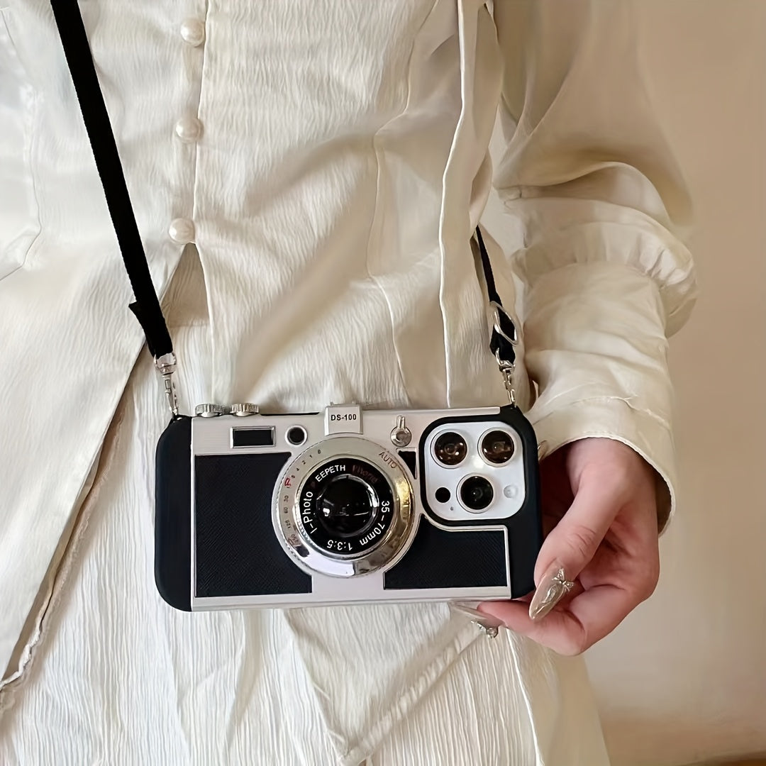 [Creative Retro Camera] Creative Retro Camera Phone Case | 3D Full Coverage with Detachable Strap | Compatible with iPhone 11 12 13 14 15 16 17 Series | Women Holiday Gift Idea