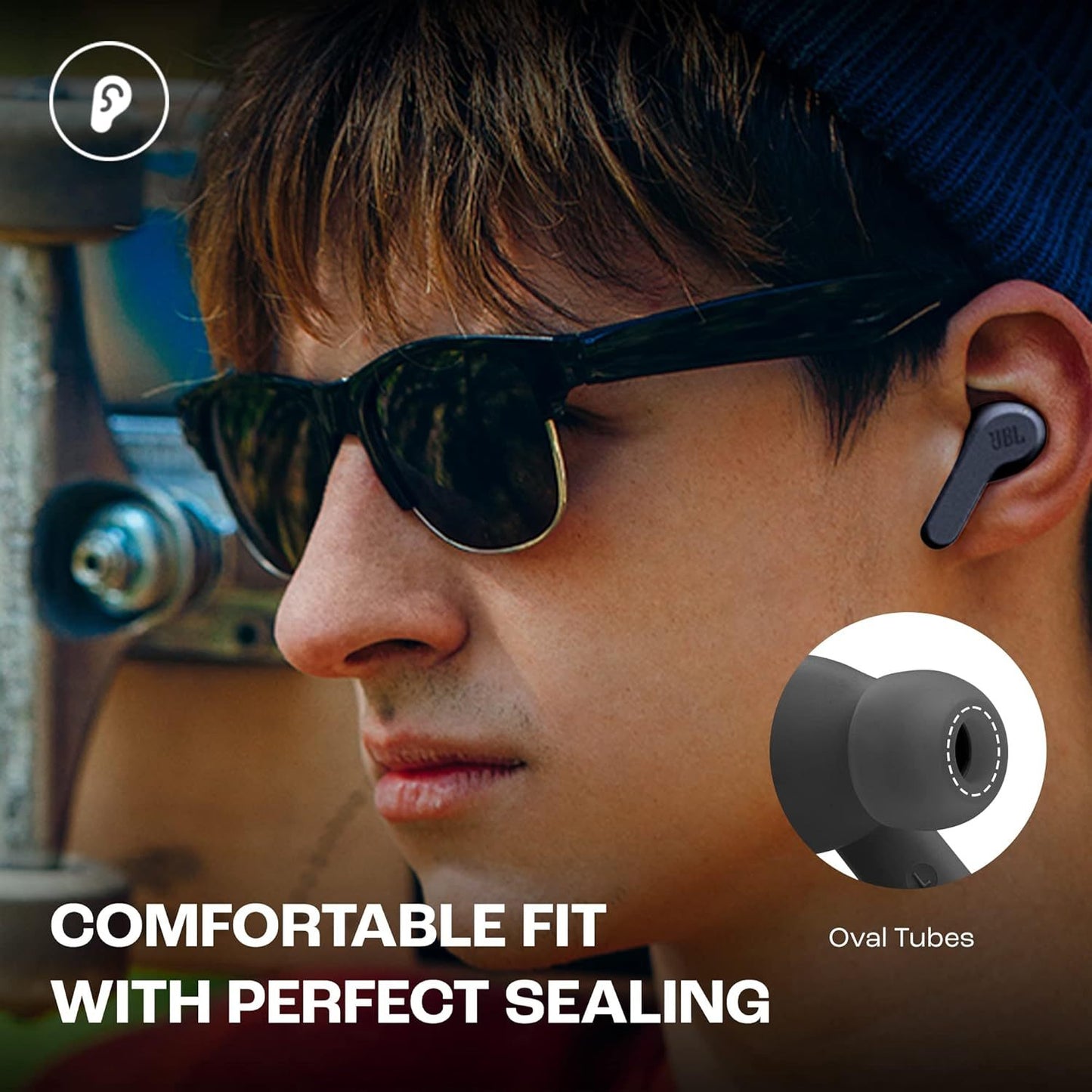 JBL Wave Beam In-Ear Wireless Earbuds with IP54 and IPX2 Waterproofing, Hands-Free Calling and 32-Hour Battery Life, Black/White