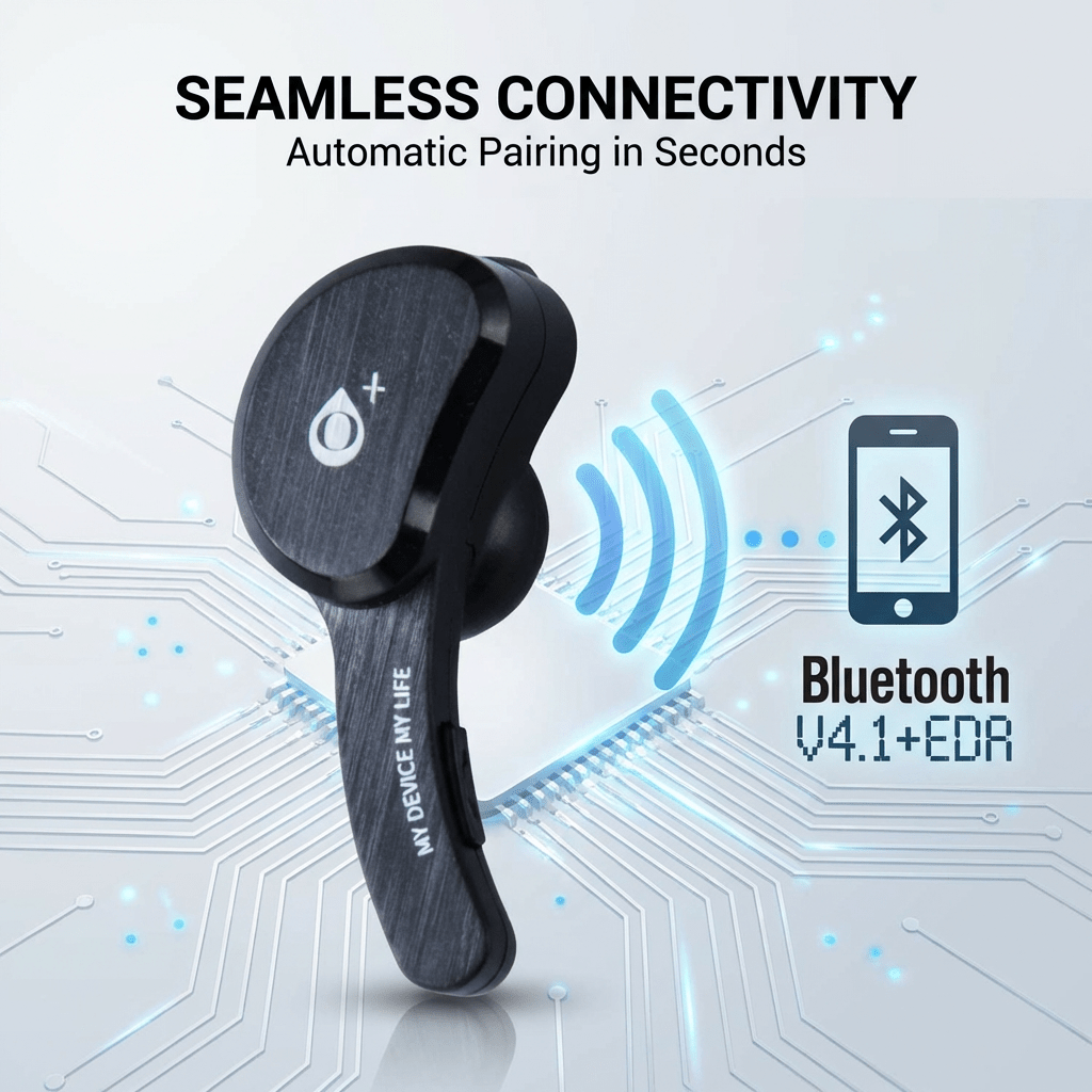 Bluetooth Headset, Bluetooth Earpiece Handsfree with Dual Mic Noise Cancelling Single Headset Wireless Earpiece for Driving/Business/Office with Android Laptop