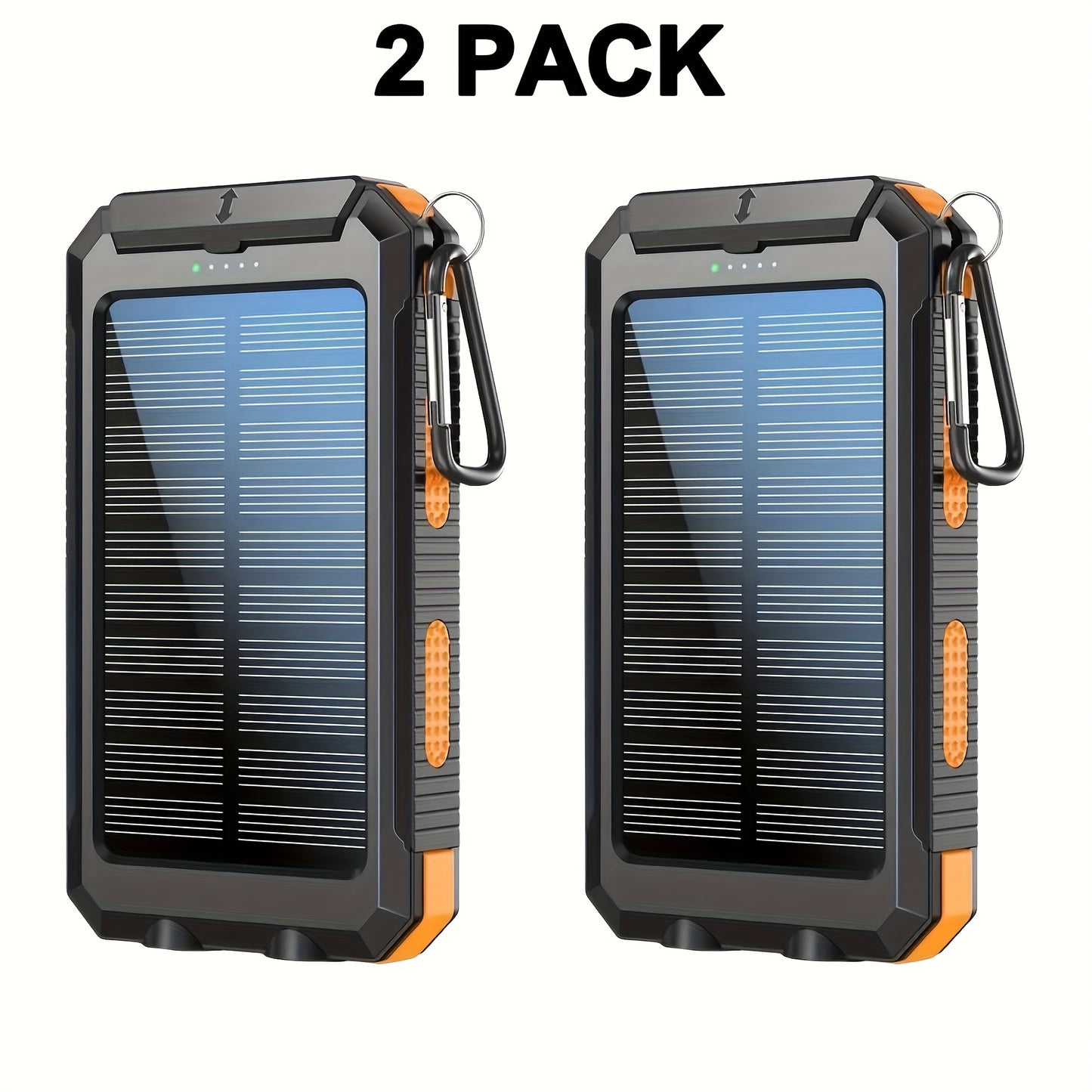 [Solar Power Bank] 2pcs 20000mAh Solar Power Bank | Portable Charger with 2 USB/LED Flashlights & Compass | for Phones, Camping, Outdoor