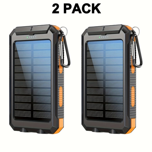 [Solar Power Bank] 2pcs 20000mAh Solar Power Bank | Portable Charger with 2 USB/LED Flashlights & Compass | for Phones, Camping, Outdoor