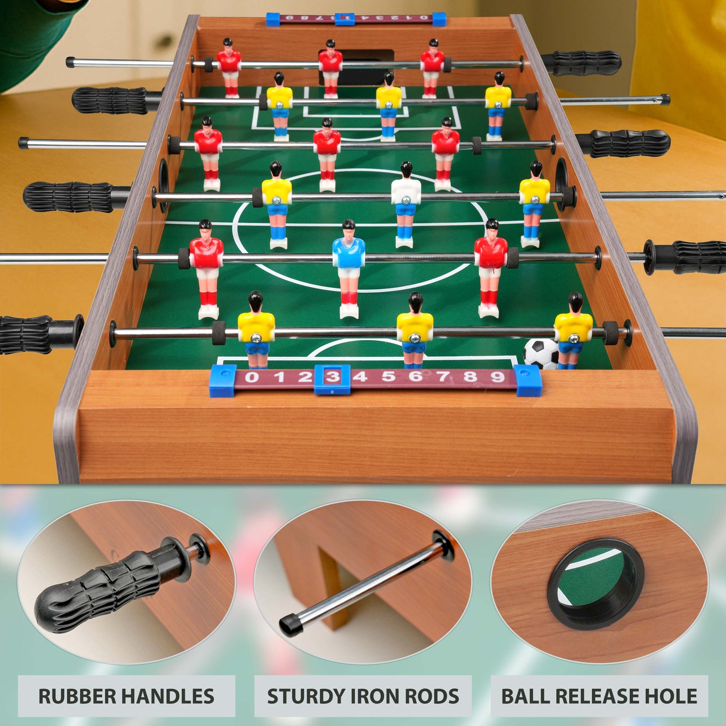 Wooden Table Football Game – Tabletop Foosball Soccer Game – Compact Table Top Football with Accessories, Fun Family Party Game & Xmas Gift Idea