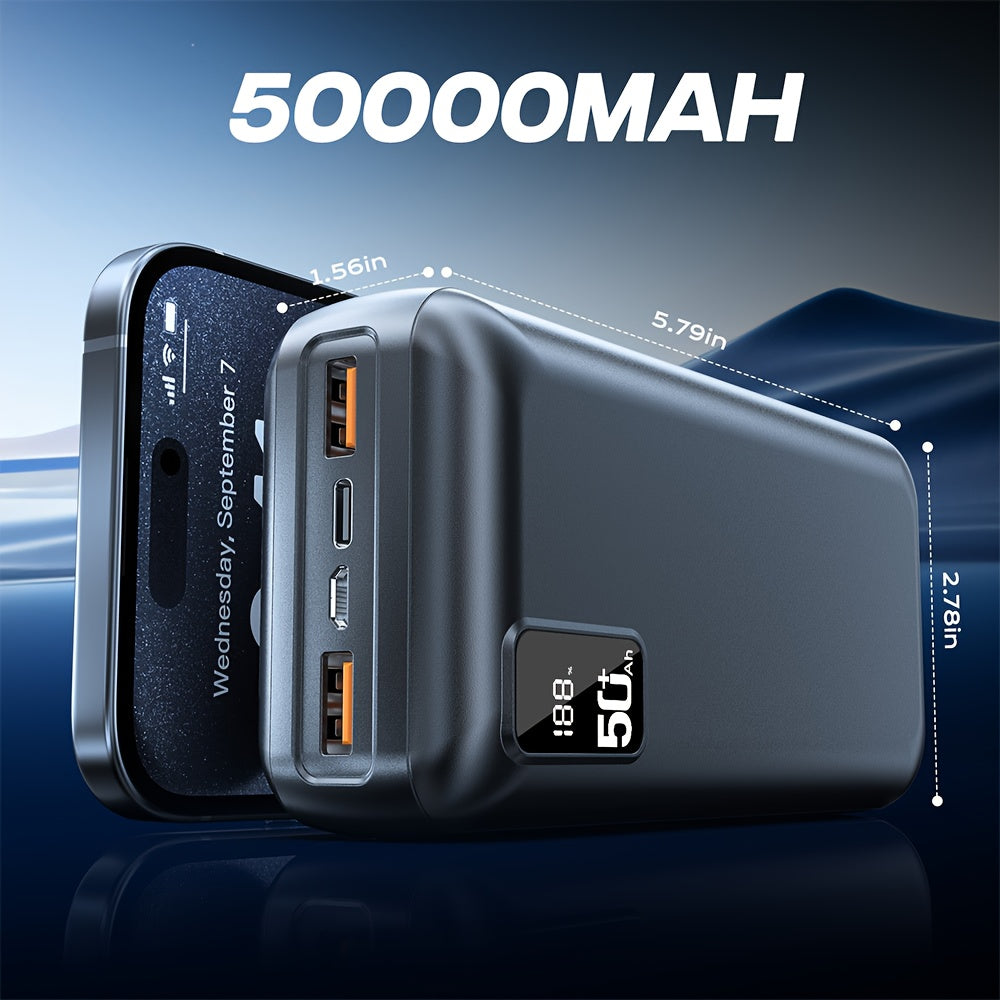 50000 MAh External Battery Portable Charger, USB Power Bank 22.5W, PD3.0 Quick Charge Function, 3 Inputs Mobile Phone Charger Battery Compatible For IPhone, Samsung, Huawei, IPad Etc