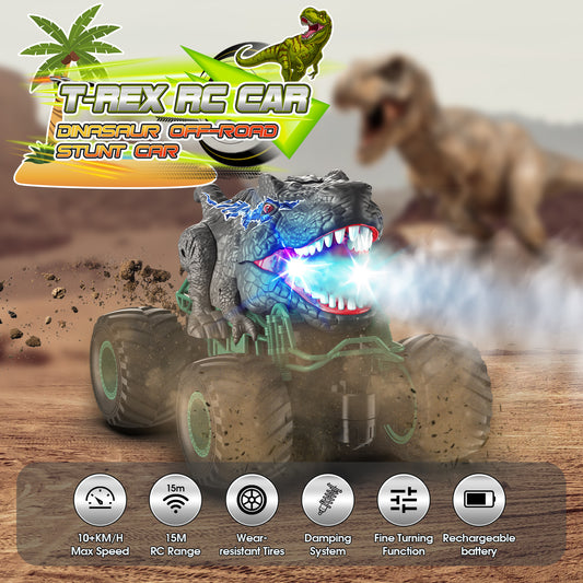 Dinosaur Toys for Boys, 1:16 Scale Remote Control Monster Truck Toys with Spray Roar LED Lights, Kids Toys Boys Gifts, Car Toys for Boys Toys Gifts for Boys