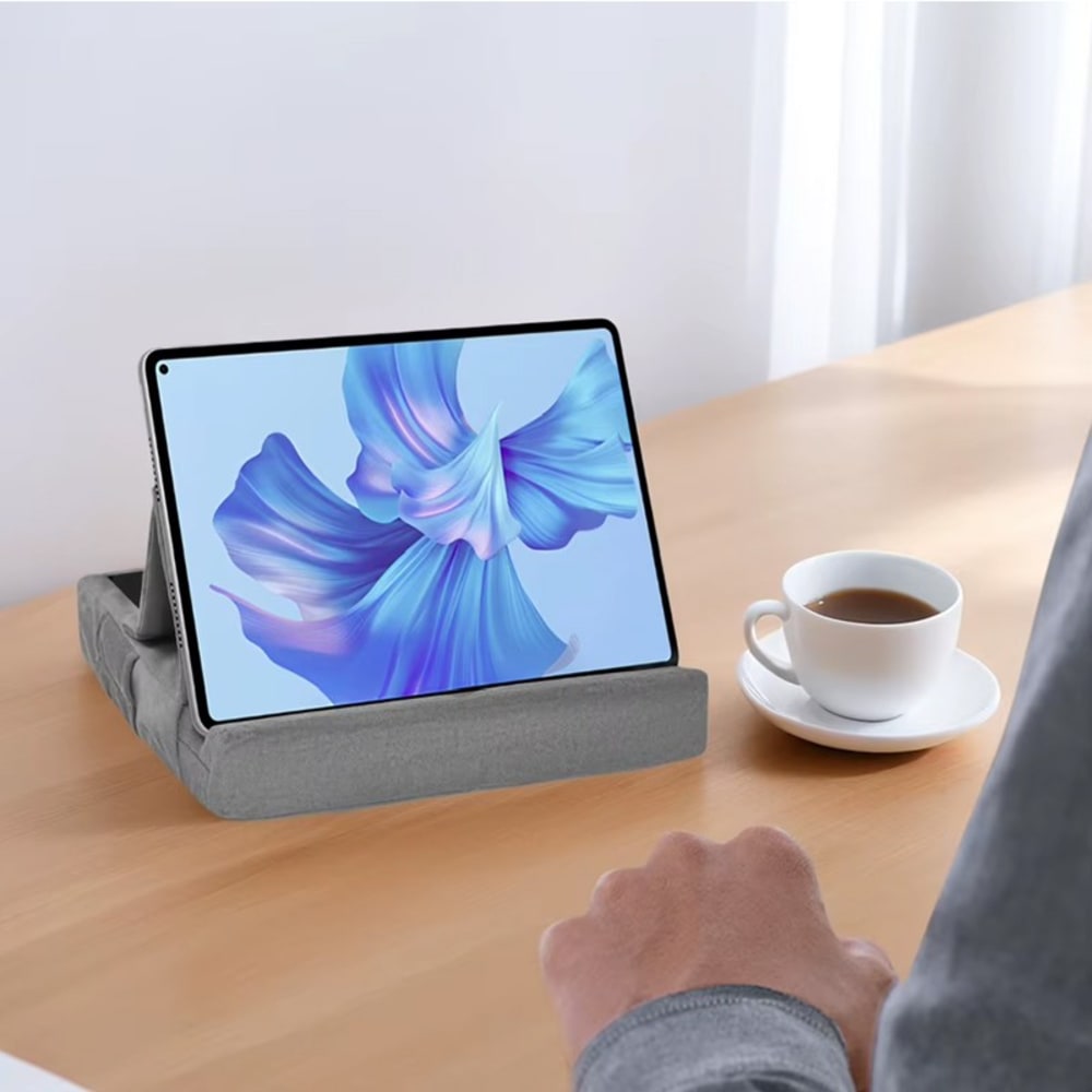 Tablet Pillow Holder, Adjustable Lap Tablet Stand Foldable Design with Deep Slot and Storage Pockets, Comfortable Use for Bed Sofa Desk Travel