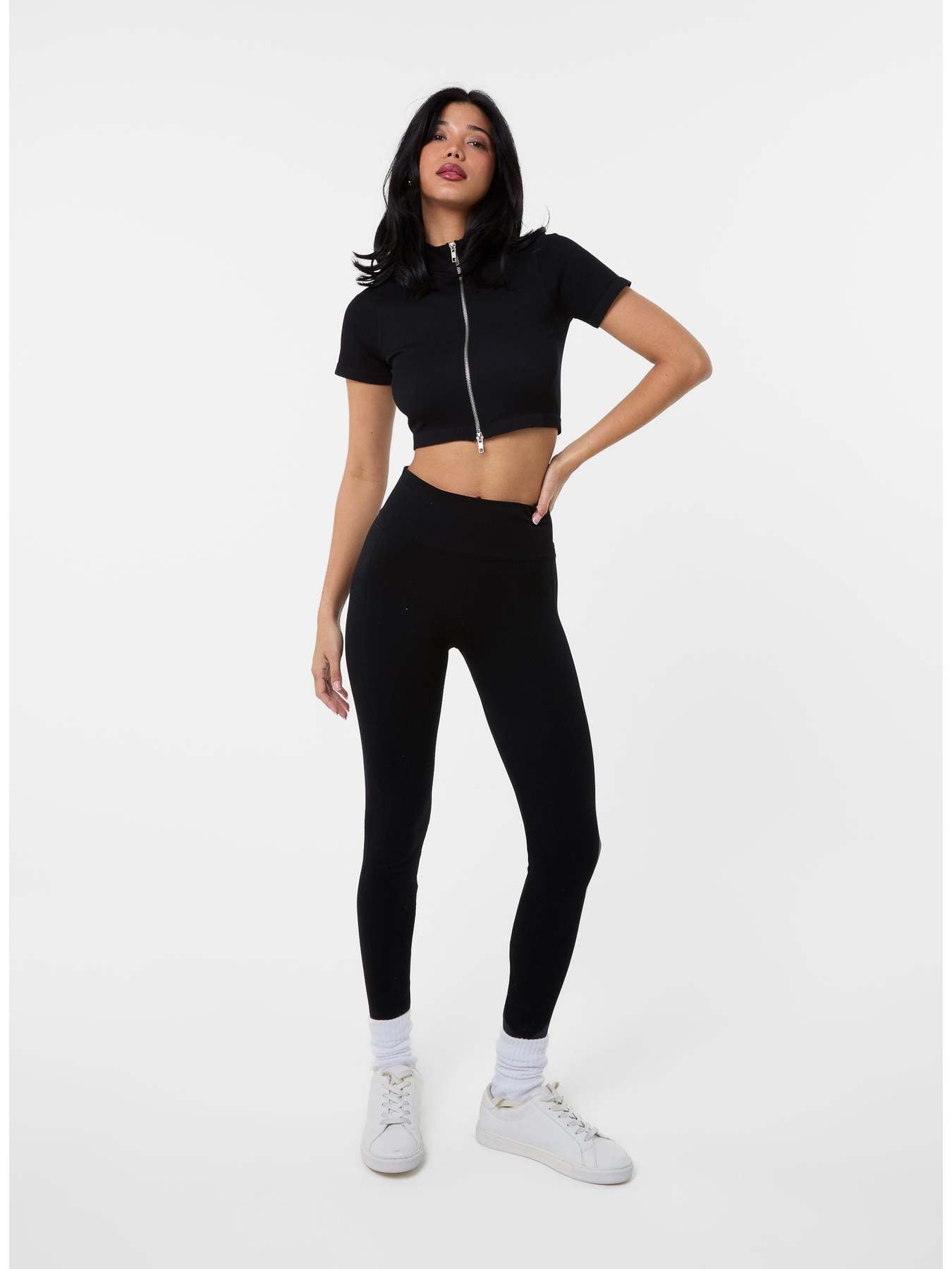 Double Zip Short Sleeve Rib Top