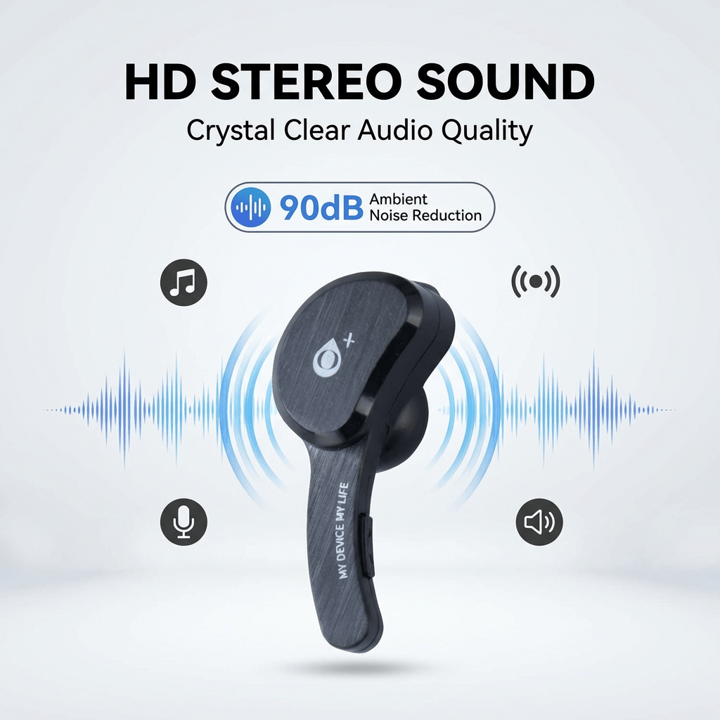 Bluetooth Headset, Bluetooth Earpiece Handsfree with Dual Mic Noise Cancelling Single Headset Wireless Earpiece for Driving/Business/Office with Android Laptop