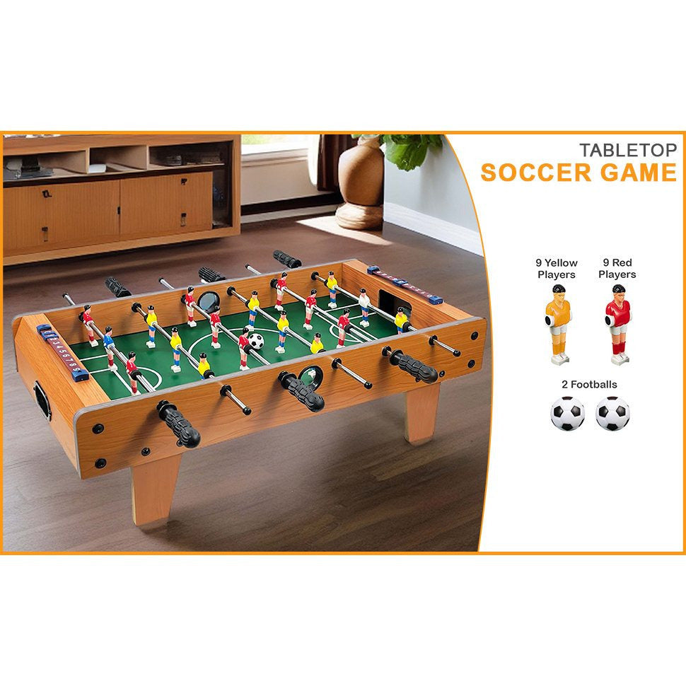 Wooden Table Football Game – Tabletop Foosball Soccer Game – Compact Table Top Football with Accessories, Fun Family Party Game & Xmas Gift Idea