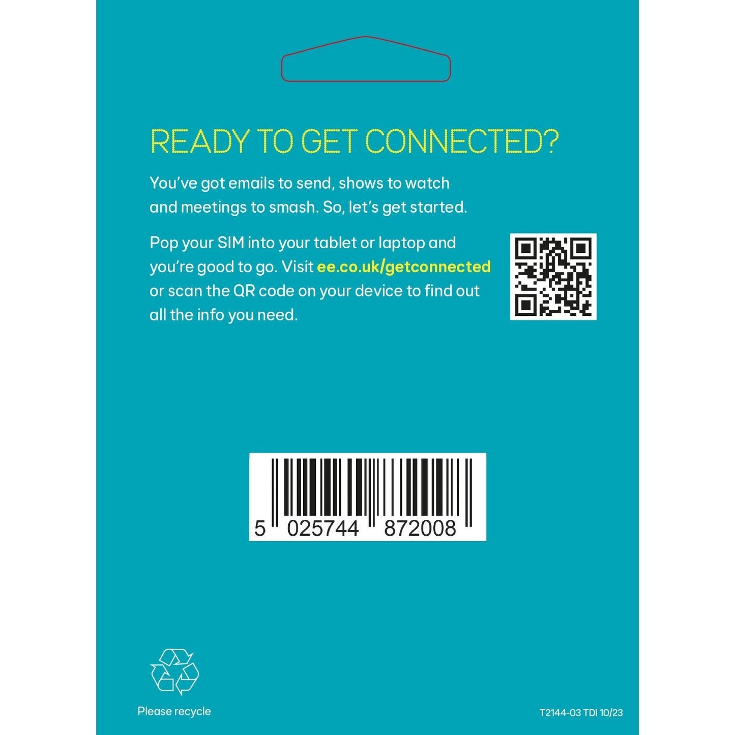 EE Data Only Sim Card. Preloaded 120GB Data, Lasts 12 Months from First Use. Does Not Include Roaming, Minutes Or Texts.