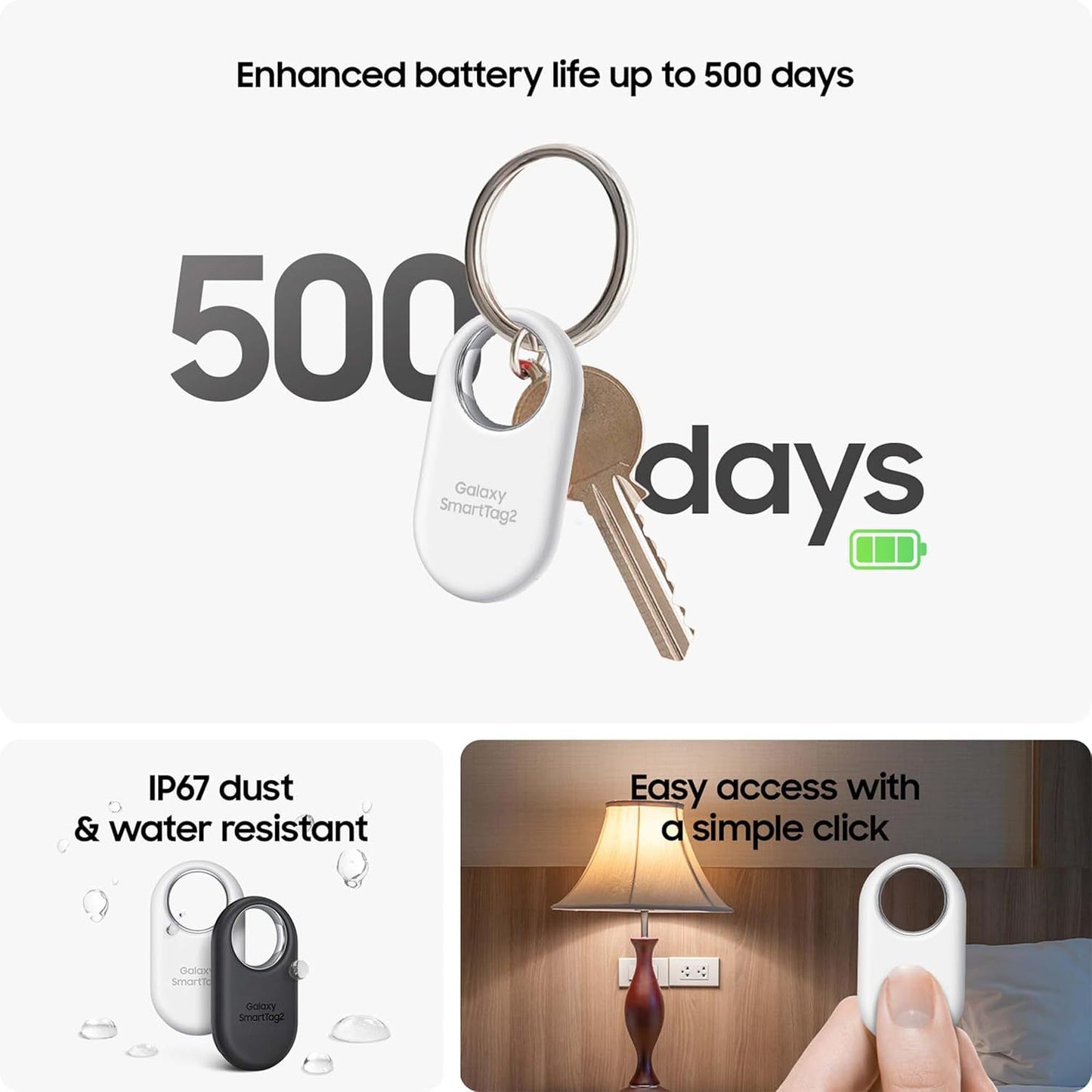 Samsung Galaxy SmartTag2 B-tooth Tracker (1 Pack), Compass View AR, Find Lost Mode - Available in BLACK or WHITE
