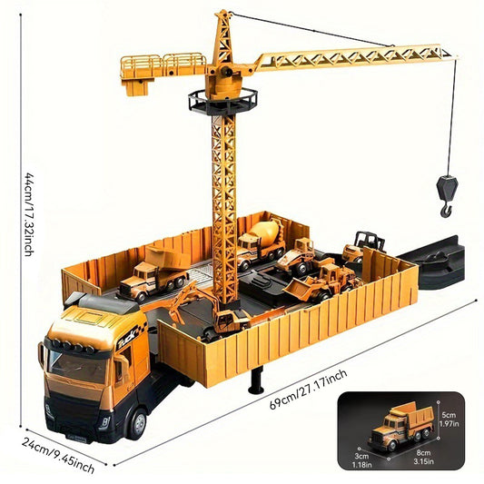 Construction Trucks Toy Set,Alloy Construction Trucks Vehicle Toys,Simulation Model Toys, Including Forklifts, Wheel Loader, Road Rollers, Bulldozer, and High Cranes with Scenario Accessories