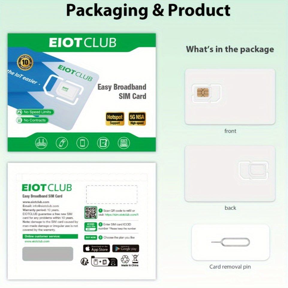 EIOTCLUB 5Gb/7-Day Europe Data SIM Card | Prepaid 5G/4G LTE for 33 European Nations | No Contract, Rechargeable, Data-Solely for Mobile Phones, Tablets, And Routers