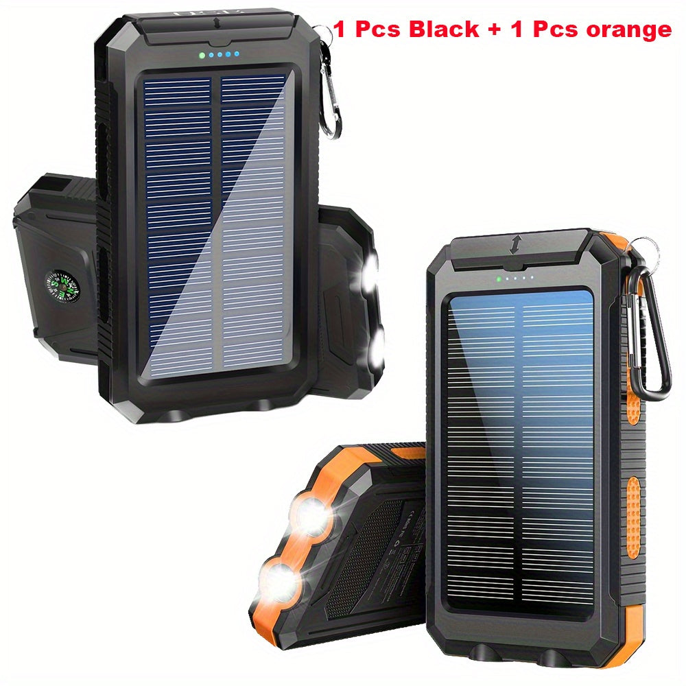 [Solar Power Bank] 2pcs 20000mAh Solar Power Bank | Portable Charger with 2 USB/LED Flashlights & Compass | for Phones, Camping, Outdoor