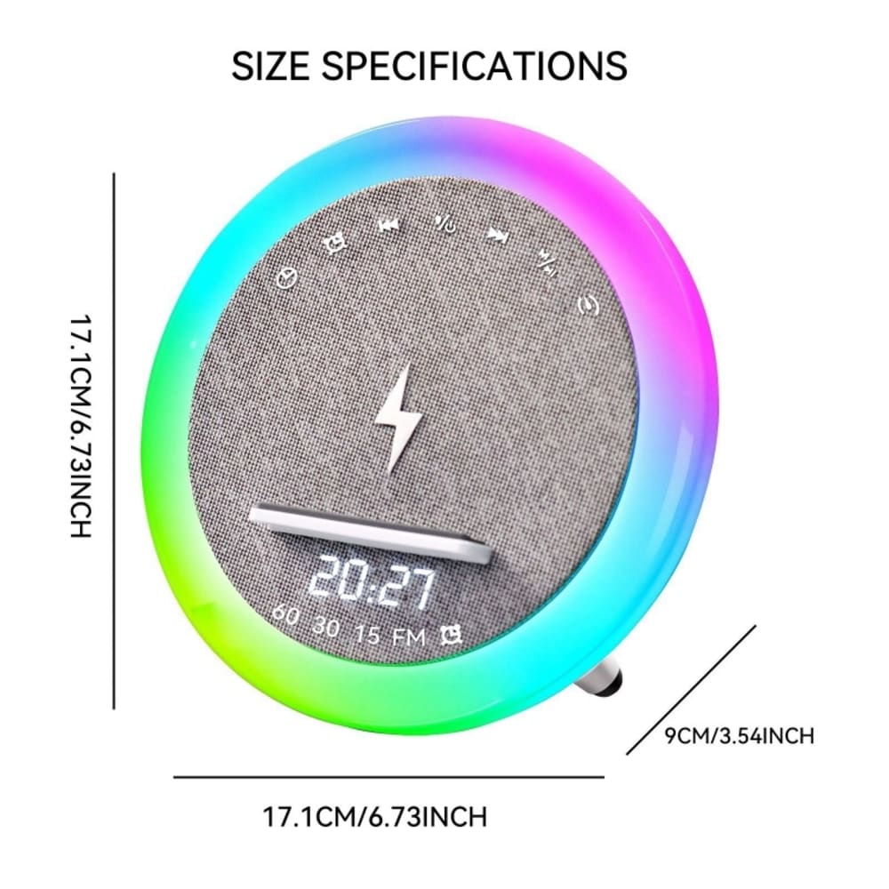 Bluetooth Speaker with LED Clock Display and Wireless Charging, Portable Phone Stand Speaker with Ambient Light, Bedside Speaker for Bedroom Desk