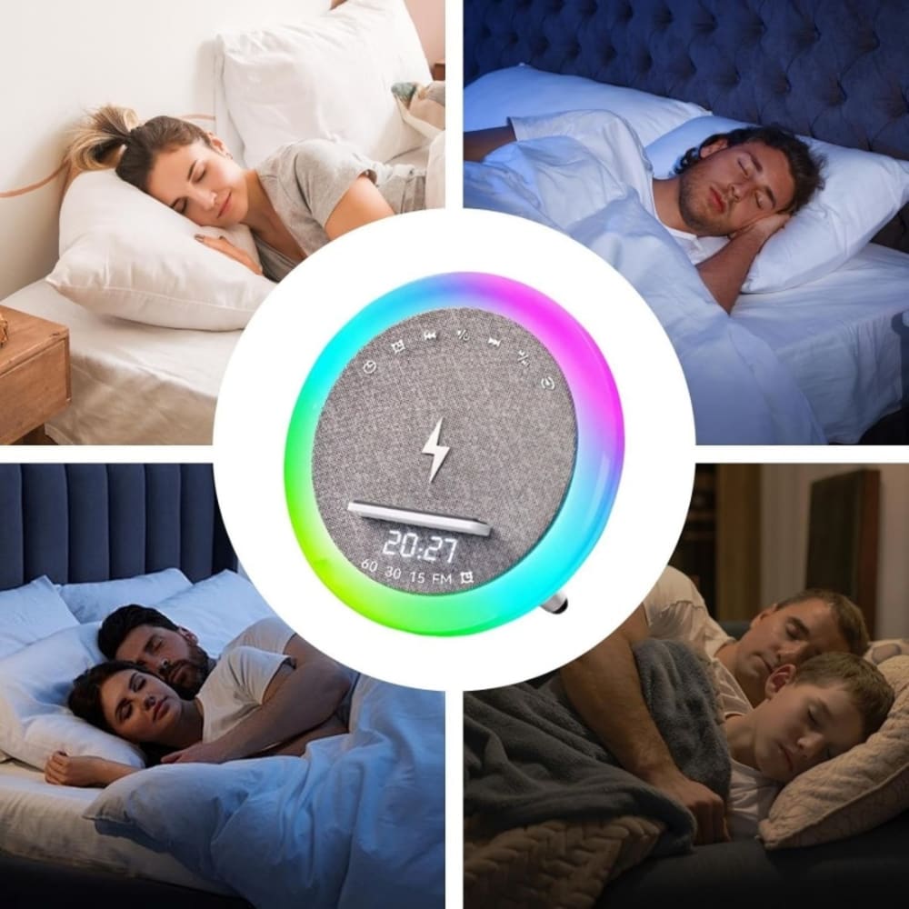 Bluetooth Speaker with LED Clock Display and Wireless Charging, Portable Phone Stand Speaker with Ambient Light, Bedside Speaker for Bedroom Desk