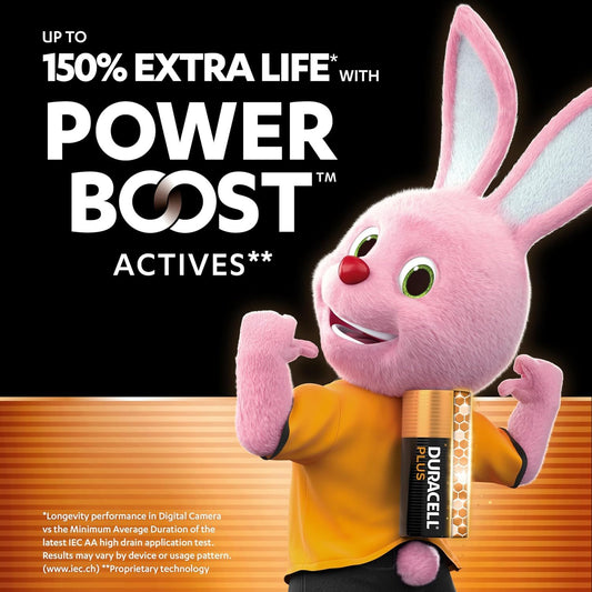 Duracell Plus AA Alkaline Batteries with Power Boost Actives LR6 150% Extra Life - 8 Batteries