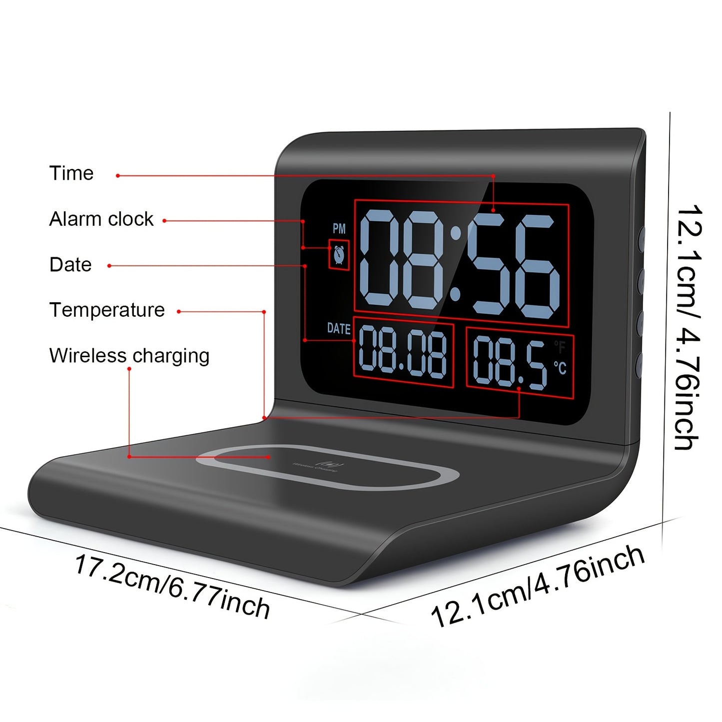 3-In-1 Wireless Charging Station Featuring a Time And Temperature Display, Designed As an Alarm Clock for Your Bedroom Desk, Compatible with for Iphone Models 16, 15, 14, 13, 12, 11 Pro Max/Mini/Plus/Xr/X/8, Airpods 2/3/4/Pro/Pro 2