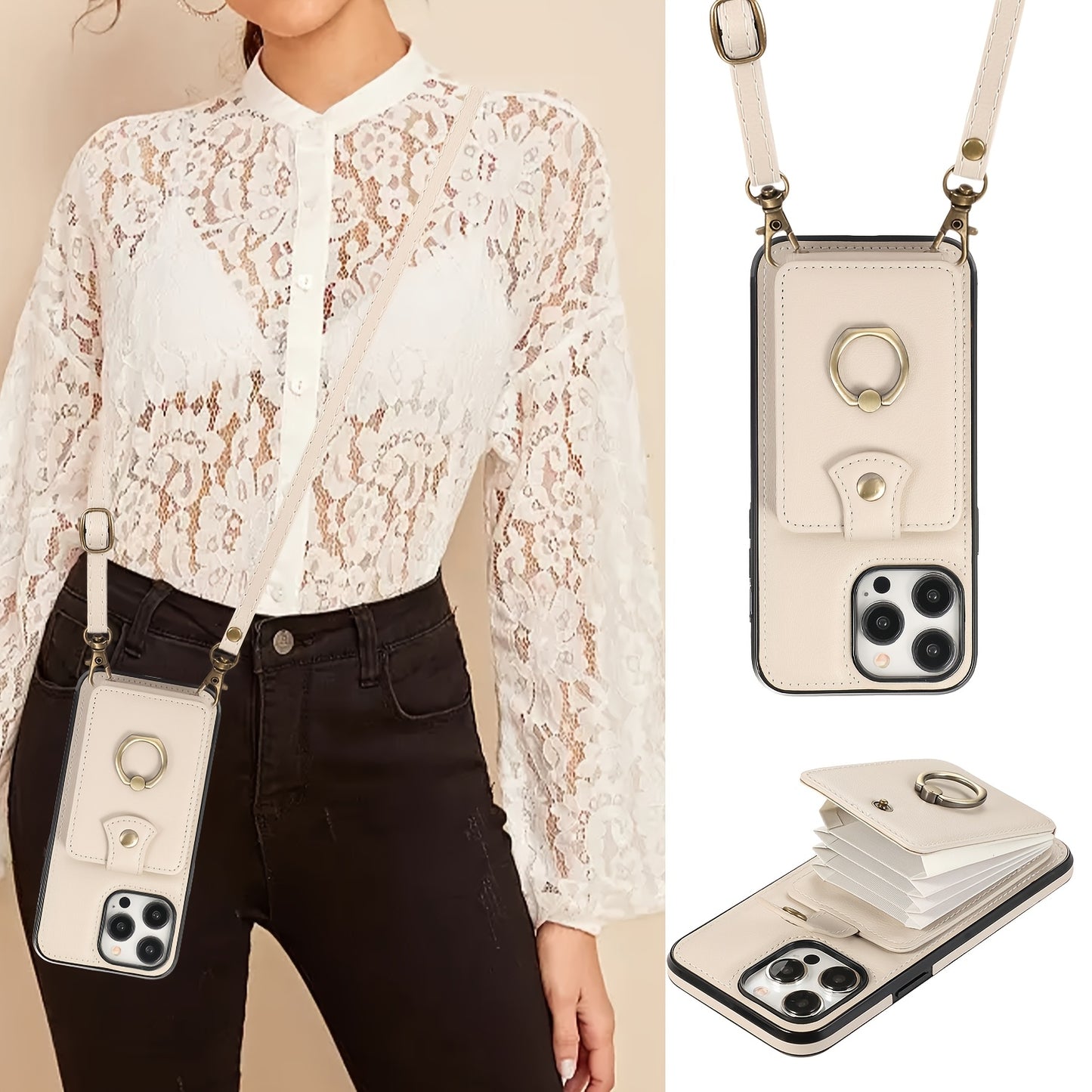 for iPhone 17/16e/ 16/ 15/ 14/ 13/ 12/ 11 Pro Max SE 2020/ SE 2022/ X/ XS/ XR/ XS Max 16 Plus 15 Plus 14 Plus 7 8 Plus 17 Air Case Wallet with Card Holder, 360°Rotation Finger Ring Holder Kickstand, RFID Blocking Protective Shockproof Cover