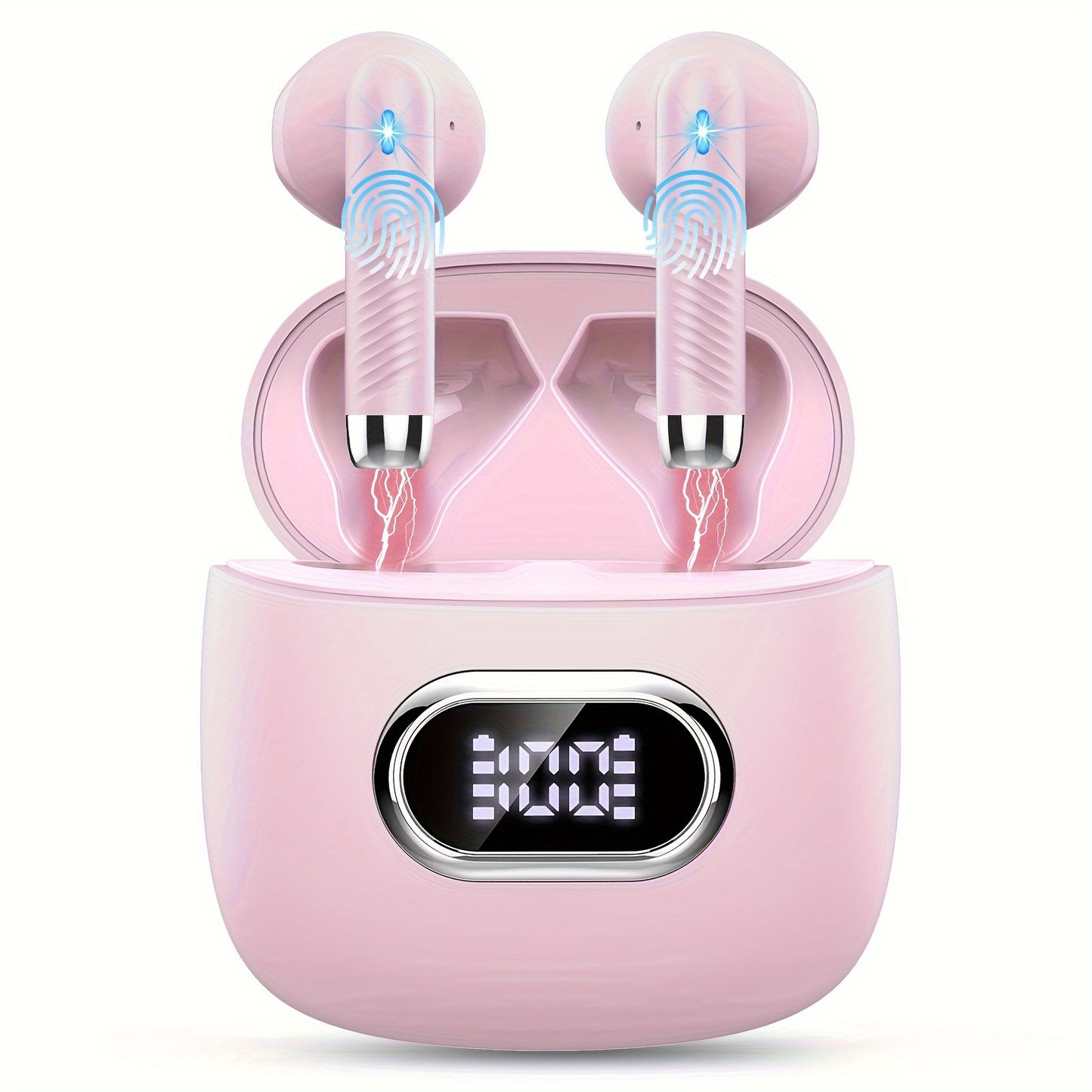 Wireless Earbuds, Version 5.3 with Four High-Definition Microphones, Noise Cancellation with ENC Technology and Deep Bass, 42 Hours of Playback, LED Display, Compatible with Android and iOS Devices, Designed for 2024