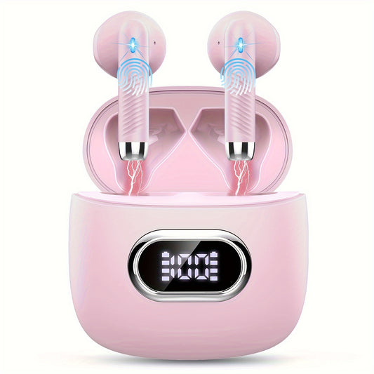 Wireless Earbuds, Version 5.3 with Four High-Definition Microphones, Noise Cancellation with ENC Technology and Deep Bass, 42 Hours of Playback, LED Display, Compatible with Android and iOS Devices, Designed for 2024