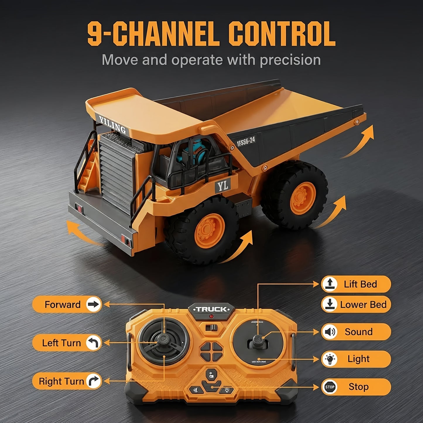 [Alloy RC Excavator] 1:20 Scale Alloy RC Excavator - 2.4Ghz 11CH with 360° Rotation, Realistic Simulation, Lights & Sound, Premium Dual-Layer Packaging (Perfect Christmas Gift for Teens)