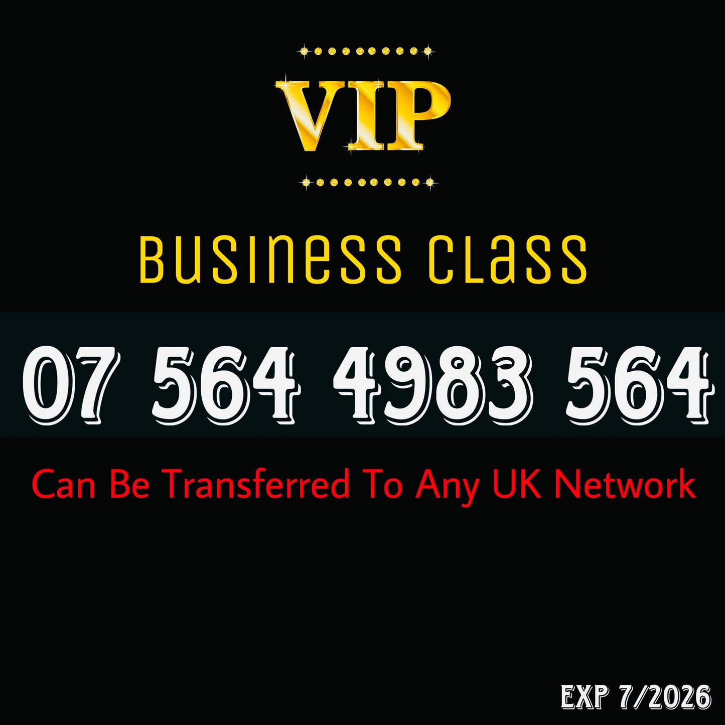 VIP GOLD MOBILE PHONE SIM CARD EASY VIP MEMORABLE NUMBER DIAMOND PLATINUM 07 564 4983 564
